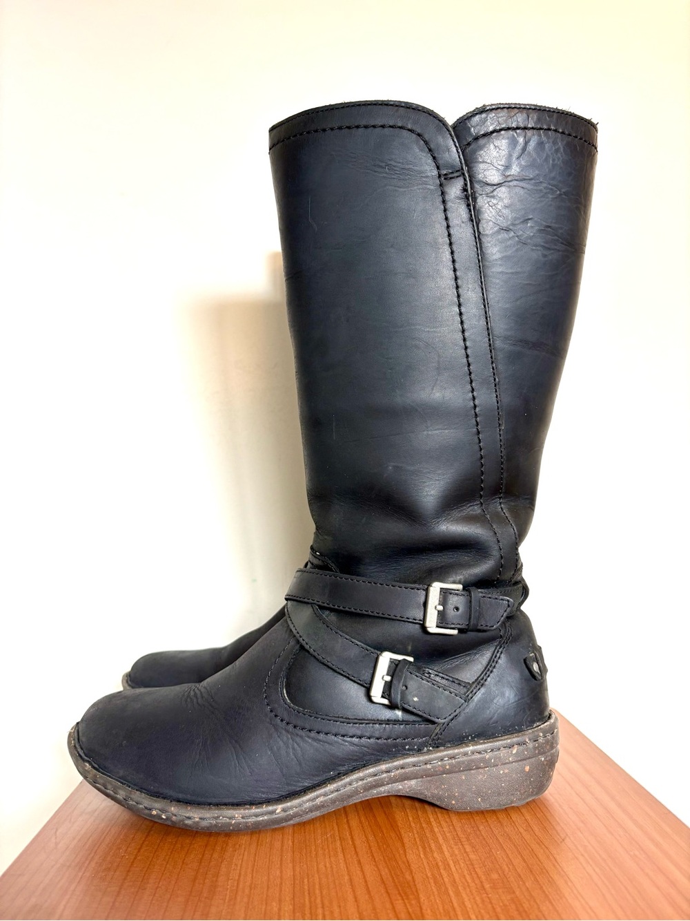 UGG Rosen Black Leather Tall Boots | Double Buckle Moto Equestrian | Size 9